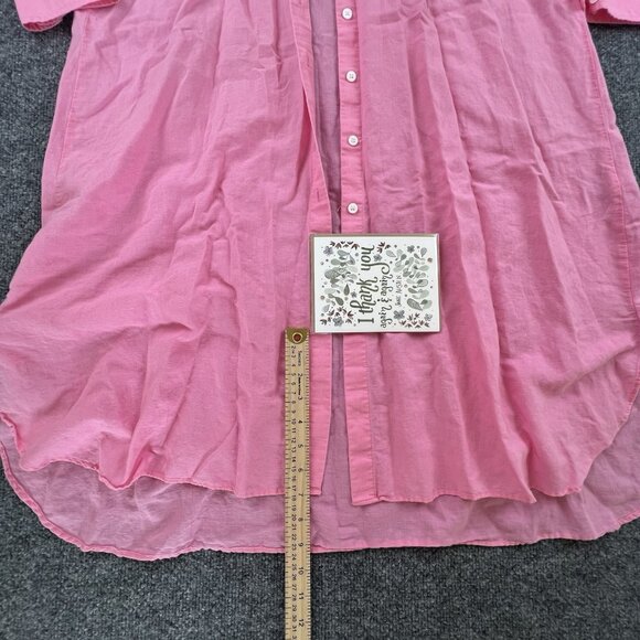 ZARA M Pink‎ Linen Cotton Button Front Shirt Dress Tunic Long Sleeve High Low - Picture 5 of 7